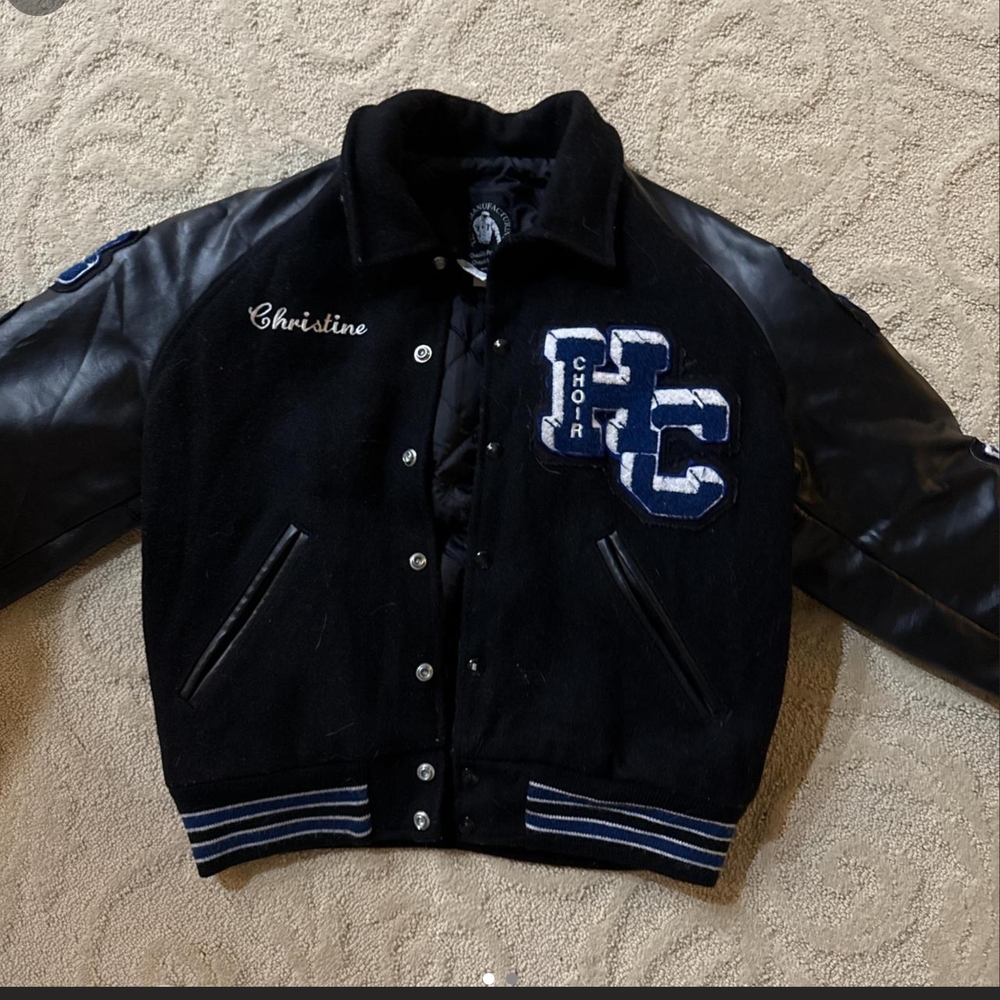 Black & Navy Varsity Jacket with Embroidered Choir Letters